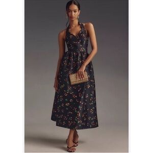 SHOSHANNA’s Midnight Georgia Elegant Midnight Floral Halter Dress